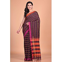 T.J. SAREES Khadi Cotton Fish Motive Sarees for Women Traditional Bengali Sarees for Women Authentic Handloom Sarees for Women, Elegant Indian Wear (Black, Pack Of 1)