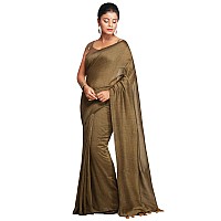 BENGAL HANDLOOM Pure Premium Cotton Saree With Blouse Piece (Beige, Womens)