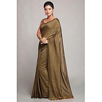 BENGAL HANDLOOM Pure Premium Cotton Saree With Blouse Piece (Beige, Womens)