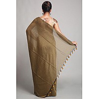 BENGAL HANDLOOM Pure Premium Cotton Saree With Blouse Piece (Beige, Womens)