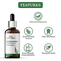 Aravi Organic 100% Pure And Natural Rosemary Essential Oil for Hair Growth, Hair Fall Control, Hair Nourishment & Strengthens And Skin Care - Rosemary Oil for Women and Men -50 ml