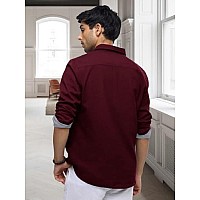 Pinkmint Casual Shirt For Men Stylish Mens Shirt Soild Regular Fit Long Sleeve Formal Wear Maroon