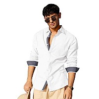 Pinkmint Casual Shirt For Men Stylish Mens Shirt Soild Regular Fit Long Sleeve Formal Wear White