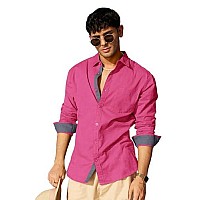 Pinkmint Casual Shirt For Men Stylish Mens Shirt Soild Regular Fit Long Sleeve Formal Wear Pink