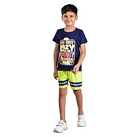 Clothe Funn Boys Coordinate Set Tshirt Short Set Navy Acid Green 34 Years