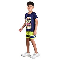 Clothe Funn Boys Coordinate Set Tshirt Short Set Navy Acid Green 34 Years