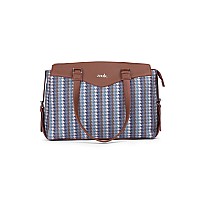 ZOUK Bombay Houndstooth Printed Jute Vegan Leather Multicolor Womens Office Work Bag With Double Handles Strap