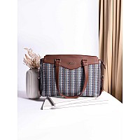 ZOUK Bombay Houndstooth Printed Jute Vegan Leather Multicolor Womens Office Work Bag With Double Handles Strap