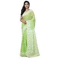 OISHANI SAREE GHOR Womens Traditional Bengal Cotton Silk Jamdani Saree Neon Green