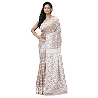 OISHANI SAREE GHOR Womens Traditional Bengal Cotton Silk Jamdani Saree Off White