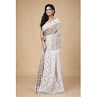 OISHANI SAREE GHOR Womens Traditional Bengal Cotton Silk Jamdani Saree Off White