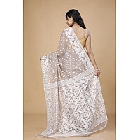 OISHANI SAREE GHOR Womens Traditional Bengal Cotton Silk Jamdani Saree Off White