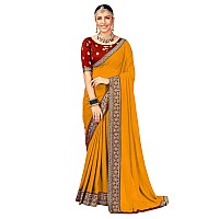 AKHILAM Womens Georgette Embellished Designer Saree With Blouse Piece (Yellow_VIRAT101_5D)