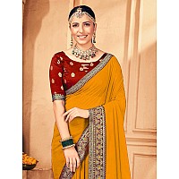 AKHILAM Womens Georgette Embellished Designer Saree With Blouse Piece (Yellow_VIRAT101_5D)