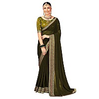 AKHILAM Womens Georgette Green Embellished Designer Saree With Blouse Piece (VIRAT105_5D)