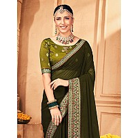 AKHILAM Womens Georgette Green Embellished Designer Saree With Blouse Piece (VIRAT105_5D)