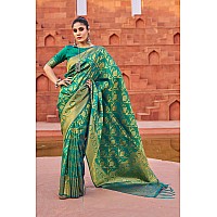 SWORNOF Womens Silk Saree with Zari Woven Saree With Blouse Piece GREEN