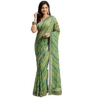 RATAN Womens Chiffon Lehriya Printed Saree without Blouse PieceAPL9394Green