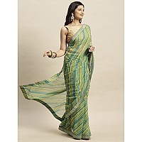 RATAN Womens Chiffon Lehriya Printed Saree without Blouse PieceAPL9394Green