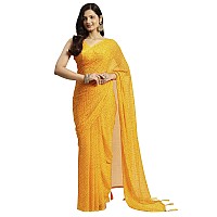 RATAN Womens Chiffon Bandhani Printed Saree without Blouse PieceGZL55033Yellow