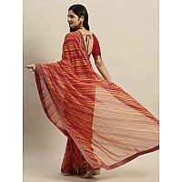 RATAN Womens Chiffon Lehriya Printed Saree without Blouse PieceAPL9392Red