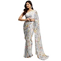 RATAN Womens Chiffon Floral Printed Saree without Blouse Piece(JALP-36907_Grey)