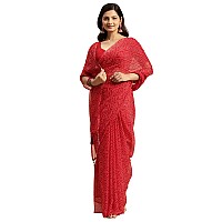 RATAN Womens Chiffon Bandhani Printed Saree without Blouse PieceGZL55031Red