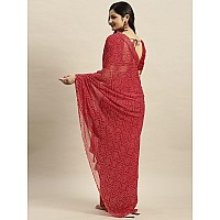 RATAN Womens Chiffon Bandhani Printed Saree without Blouse PieceGZL55031Red