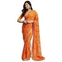 RATAN Womens Chiffon Lehriya Printed Saree without Blouse PieceAPL9393Yellow