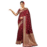 SWORNOF Womens Kanjivaram Sequence Sarees For Women Kanchipuram Saree With Boluse Piece Maroon Silk