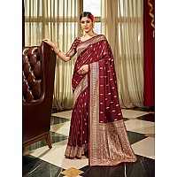 SWORNOF Womens Kanjivaram Sequence Sarees For Women Kanchipuram Saree With Boluse Piece Maroon Silk