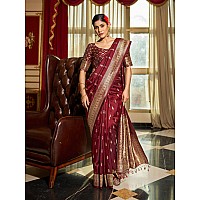 SWORNOF Womens Kanjivaram Sequence Sarees For Women Kanchipuram Saree With Boluse Piece Maroon Silk