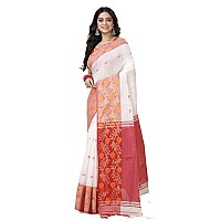 OISHANI SAREE GHOR Womens Traditional Bengal Soft Cotton Silk Handloom Saree Red White 1