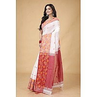 OISHANI SAREE GHOR Womens Traditional Bengal Soft Cotton Silk Handloom Saree Red White 1