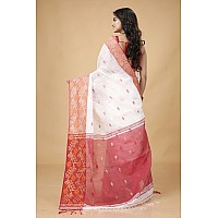 OISHANI SAREE GHOR Womens Traditional Bengal Soft Cotton Silk Handloom Saree Red White 1