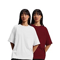 Juneberry Pure Cotton Drop Shoulder Oversized Baggy Fit Half Sleeve Plain Solid Round Neck Multicolor Tshirt For Women Girls