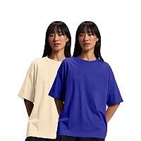 Juneberry Pure Cotton Drop Shoulder Oversized Baggy Fit Half Sleeve Plain Solid Round Neck Multicolor Tshirt For Women Girls