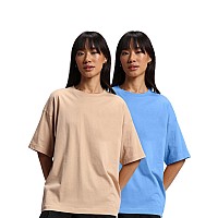 Juneberry Pure Cotton Drop Shoulder Oversized Baggy Fit Half Sleeve Plain Solid Round Neck Multicolor Tshirt For Women Girls