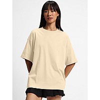 Juneberry Pure Cotton Drop Shoulder Oversized Baggy Fit Half Sleeve Plain Solid Round Neck Multicolor Tshirt For Women Girls