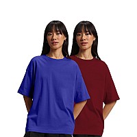 Juneberry Pure Cotton Drop Shoulder Oversized Baggy Fit Half Sleeve Plain Solid Round Neck Multicolor Tshirt For Women Girls