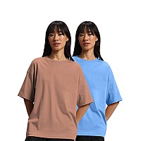 Juneberry Pure Cotton Drop Shoulder Oversized Baggy Fit Half Sleeve Plain Solid Round Neck Multicolor Tshirt For Women Girls