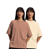 Juneberry Pure Cotton Drop Shoulder Oversized Baggy Fit Half Sleeve Plain Solid Round Neck Multicolor Tshirt For Women Girls