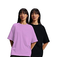 Juneberry Pure Cotton Drop Shoulder Oversized Baggy Fit Half Sleeve Plain Solid Round Neck Multicolor Tshirt For Women Girls