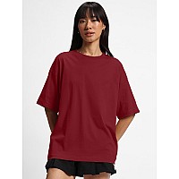 Juneberry Pure Cotton Drop Shoulder Oversized Baggy Fit Half Sleeve Plain Solid Round Neck Multicolor Tshirt For Women Girls