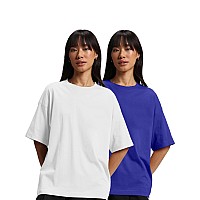 Juneberry Pure Cotton Drop Shoulder Oversized Baggy Fit Half Sleeve Plain Solid Round Neck Multicolor Tshirt For Women Girls