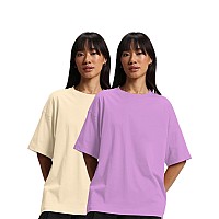 Juneberry Pure Cotton Drop Shoulder Oversized Baggy Fit Half Sleeve Plain Solid Round Neck Multicolor Tshirt For Women Girls