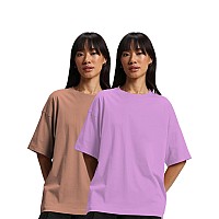 Juneberry Pure Cotton Drop Shoulder Oversized Baggy Fit Half Sleeve Plain Solid Round Neck Multicolor Tshirt For Women Girls