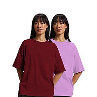 Juneberry Pure Cotton Drop Shoulder Oversized Baggy Fit Half Sleeve Plain Solid Round Neck Multicolor Tshirt For Women Girls