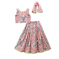 GORLYA Girls Ethnic Wear Rayon Flower Printed Readymade Lehenga Choli Set (5-6 Years, Multicolor)