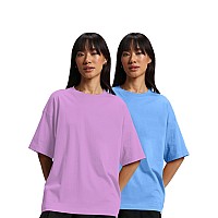 Juneberry Pure Cotton Drop Shoulder Oversized Baggy Fit Half Sleeve Plain Solid Round Neck Multicolor Tshirt For Women Girls